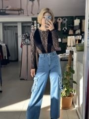 Çok Cepli Jogger Palazzo Jean Pantolon