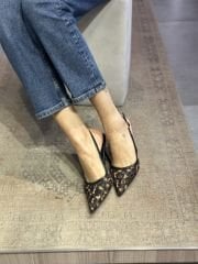 Leopar Çiçek Desen Topuklu