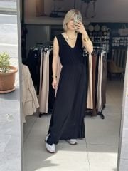 Sifir Kol Sirt Bagcikli Yirtmaçli Elbise