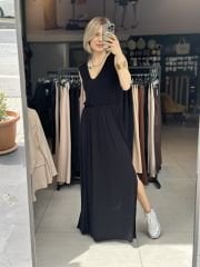 Sifir Kol Sirt Bagcikli Yirtmaçli Elbise
