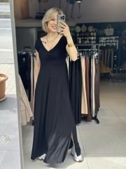 Önü Büzgülü V Yaka Maxi Elbise