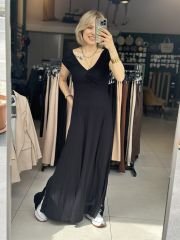 Önü Büzgülü V Yaka Maxi Elbise
