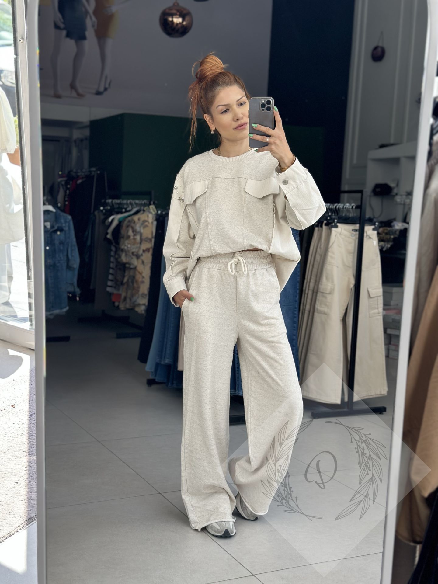 Keten Detaylı Sweat-Pantolon Takım