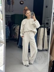 Keten Detaylı Sweat-Pantolon Takım