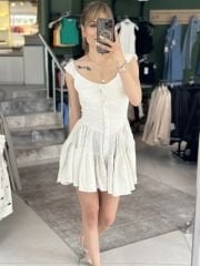 Sortlu Ham Keten Mini Elbise