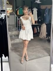 Sortlu Ham Keten Mini Elbise