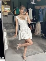 Sortlu Ham Keten Mini Elbise