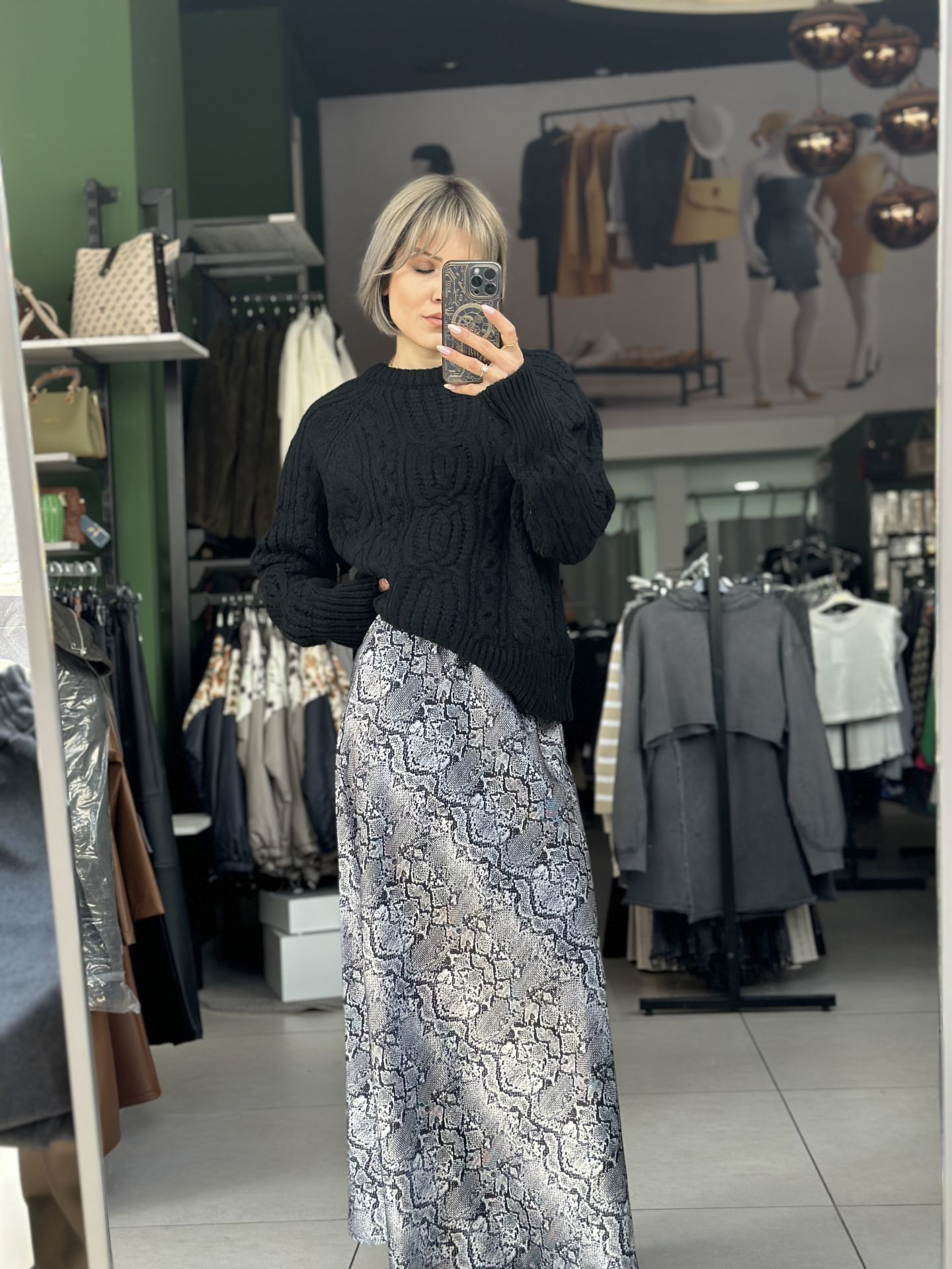 Maxi Boy Desenli Saten Etek