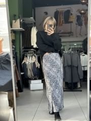 Maxi Boy Desenli Saten Etek