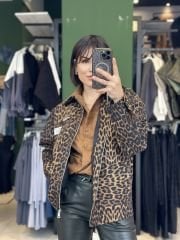 Leopar Desen Denim Ceket