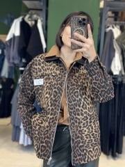 Leopar Desen Denim Ceket