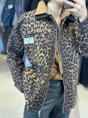 Leopar Desen Denim Ceket