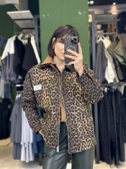 Leopar Desen Denim Ceket