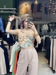 Askili Desenli Crop Top