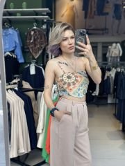 Askili Desenli Crop Top
