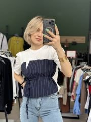 Çizgili Parçali Tshirt