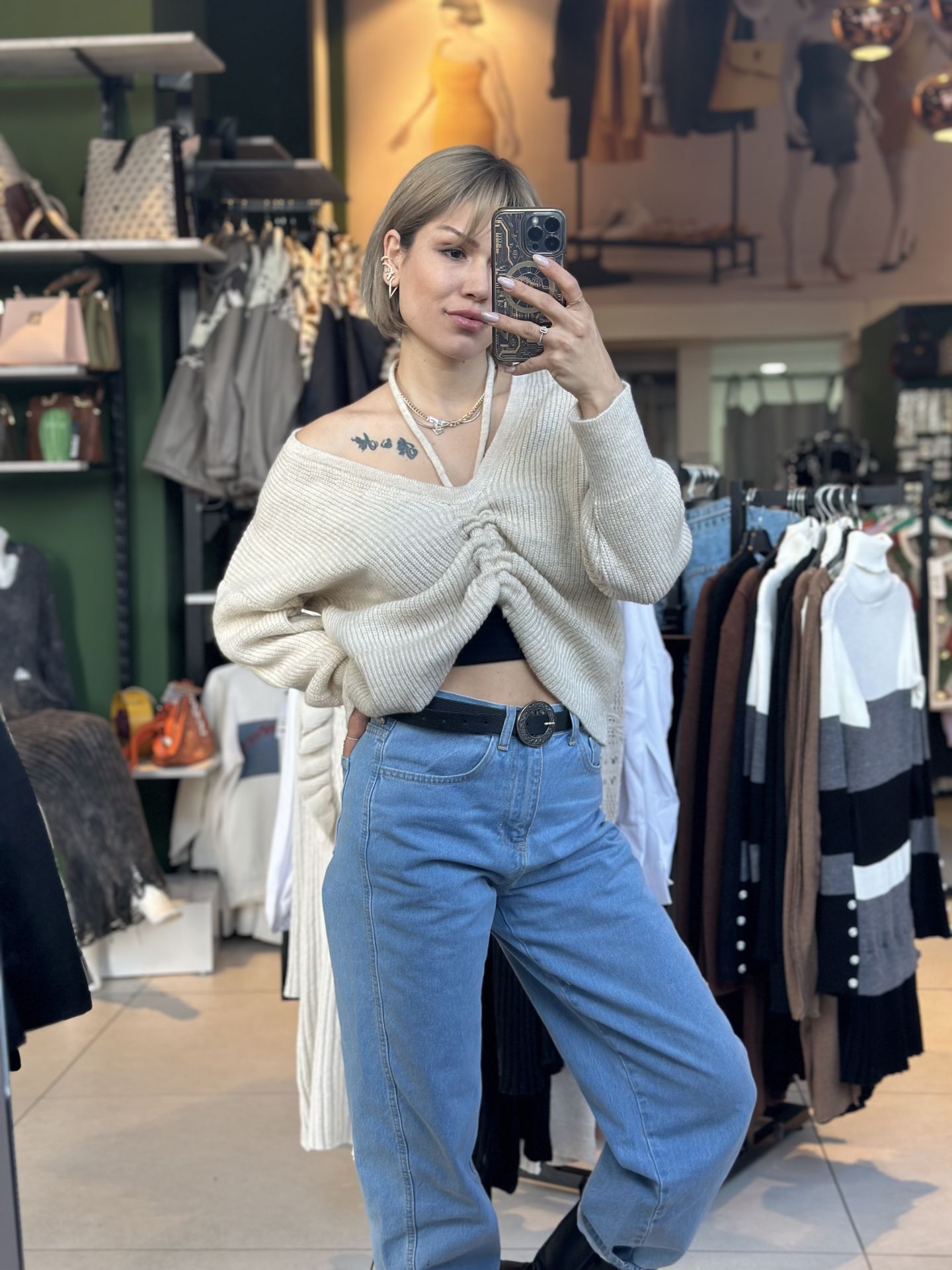 Önü Büzgülü Oversize Kazak