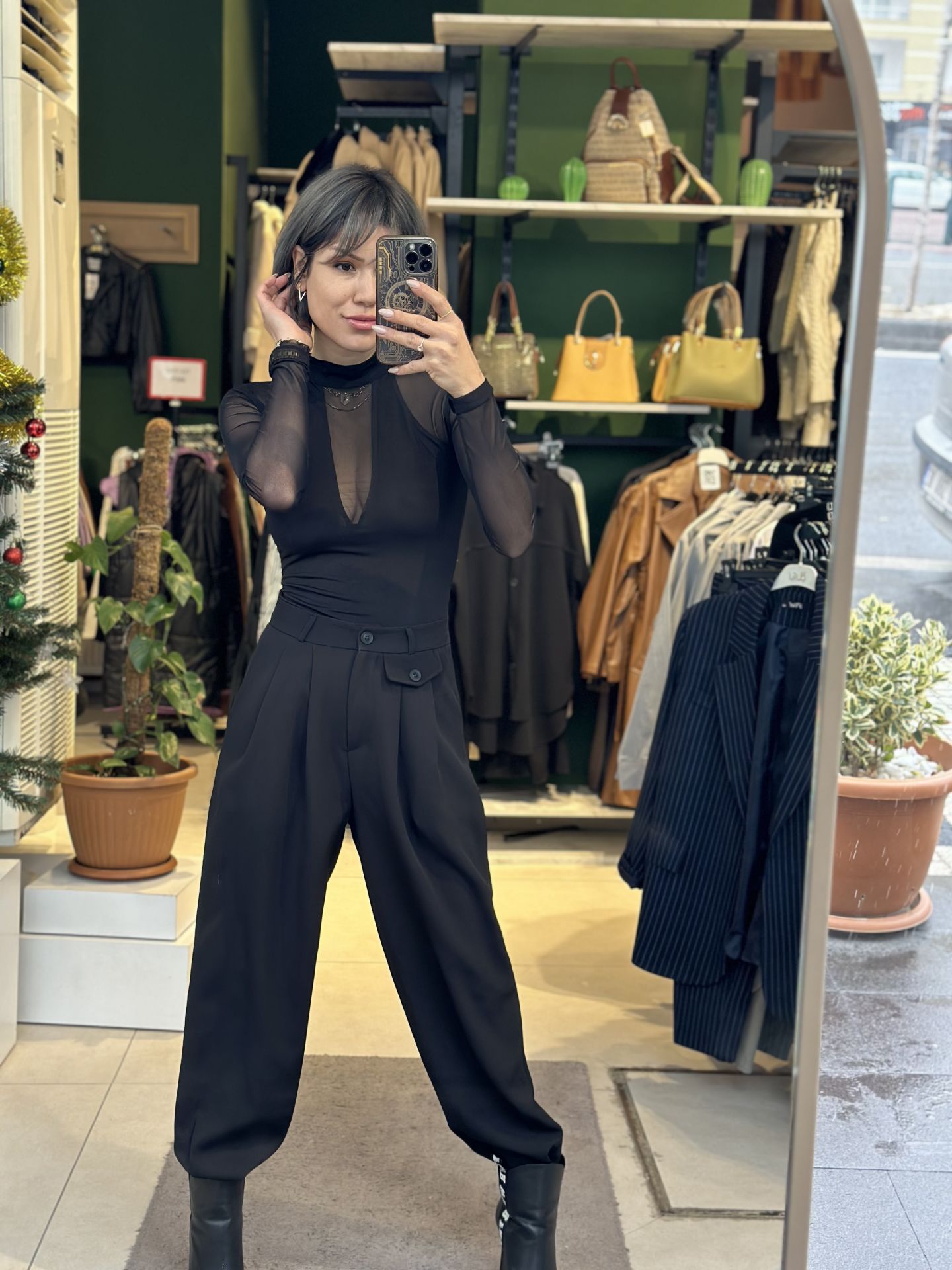 Transparan Sırt Tül Bodysuit