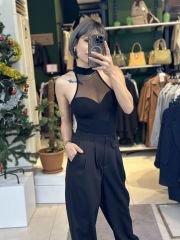 Öpücük Yaka Önü Transparan Bodysuit