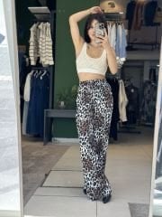 Leopar Desen Saten Pantolon