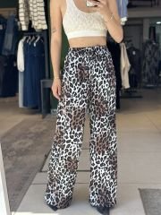 Leopar Desen Saten Pantolon
