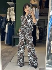 Leopar Desen Saten Pantolon