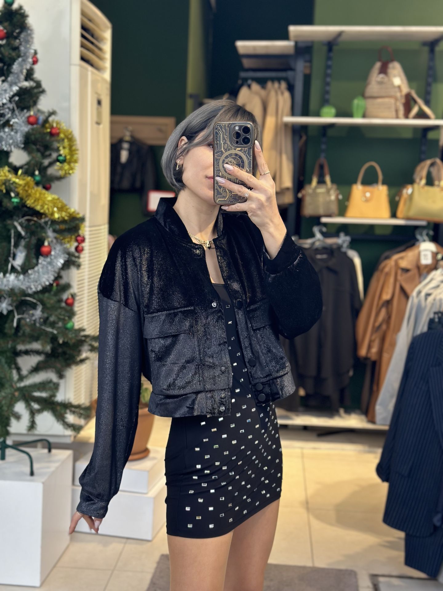 Işıltılı Kadife Bomber Ceket