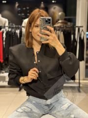 Omuz Vatkalı Atlas Kumaş Bomber Ceket