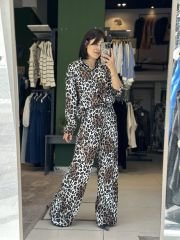 Leopar Desen Saten Gömlek