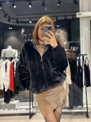Kapüşonlu Alt Lastikli Peluş Mont