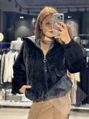 Kapüşonlu Alt Lastikli Peluş Mont