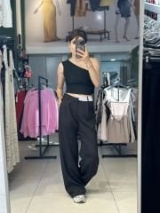Bel Çizgili Ters Kemer Kumas Pantolon