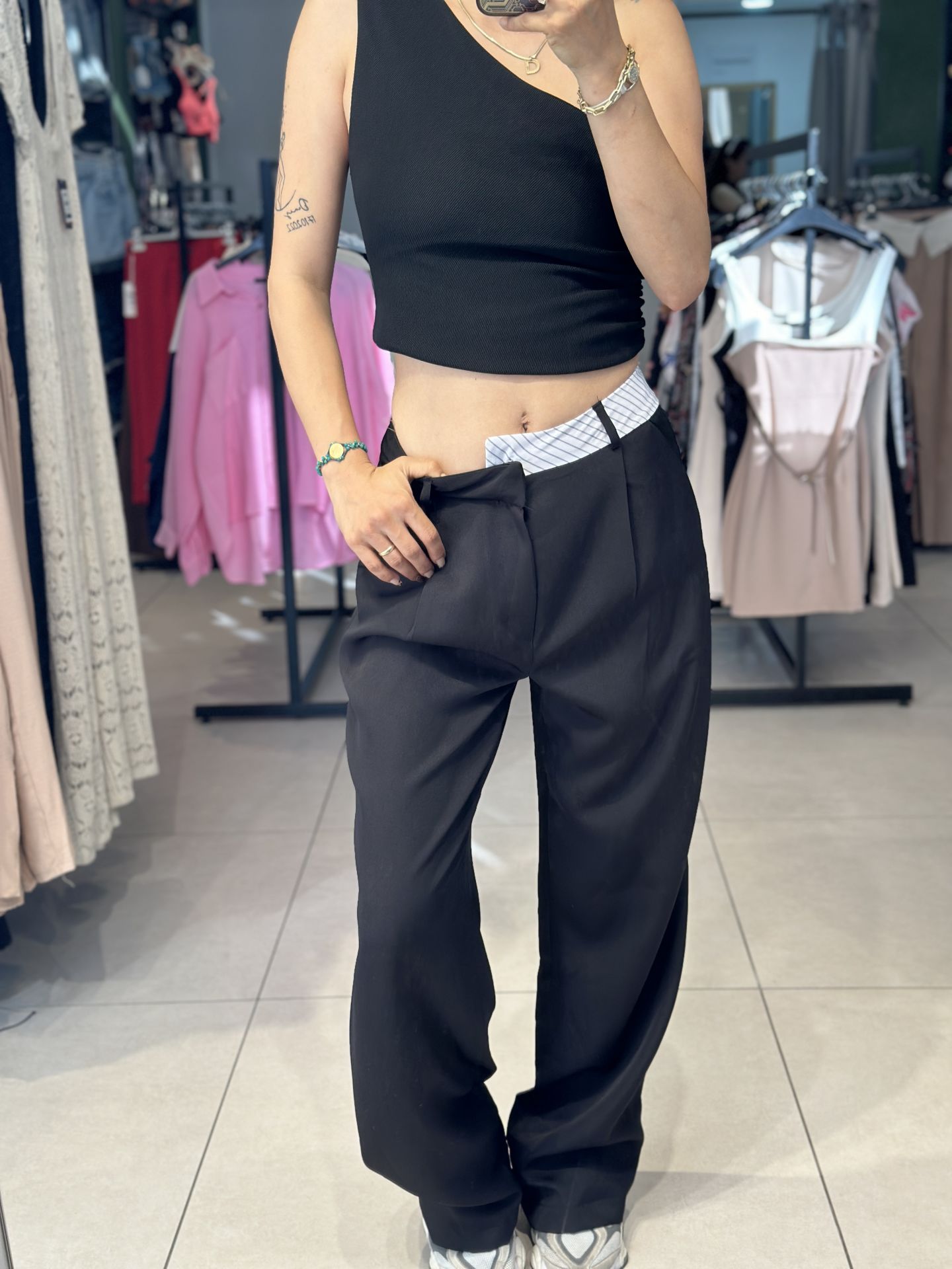 Bel Çizgili Ters Kemer Kumas Pantolon