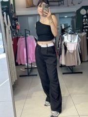 Bel Çizgili Ters Kemer Kumas Pantolon