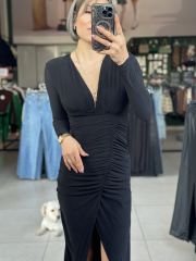 Sandy Kumaş Drapeli Midi Boy Elbise