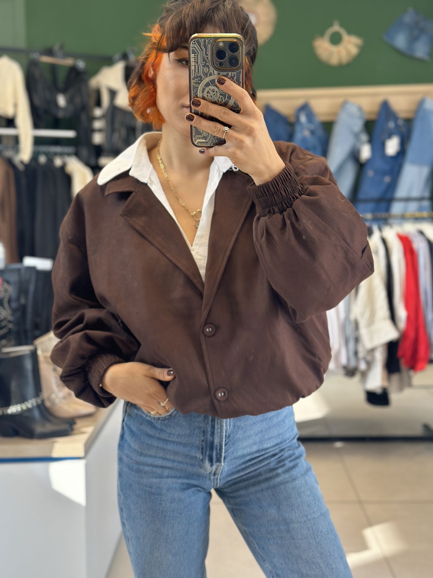 Süet Vintage Bomber Ceket