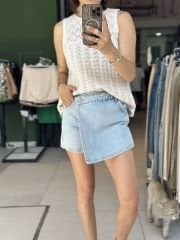 Yan Dügme Kapakli Sort Etek