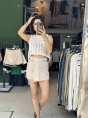 Yan Dügme Kapakli Sort Etek