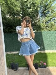 Püsküllü Çan Kot Sort