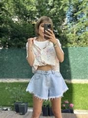 Püsküllü Çan Kot Sort