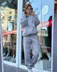 Üç İplik Oversize Gri Eşofman Takımı