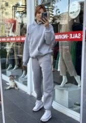 Üç İplik Oversize Gri Eşofman Takımı