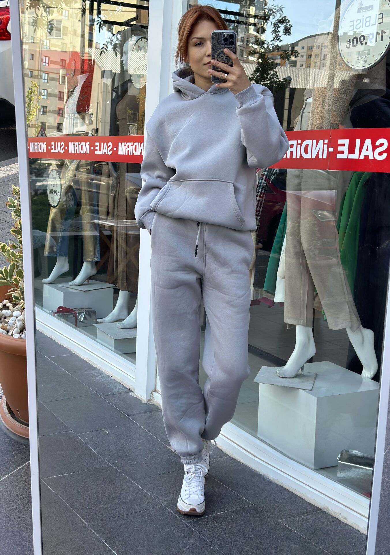 Üç İplik Oversize Gri Eşofman Takımı
