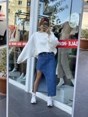 Üç İplik Beyaz Oversize Sweatshırt